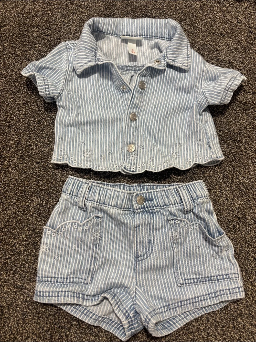 3T Blue Striped Shirt & Shorts denim Set